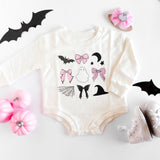Spooky Coquette Halloween Long Sleeve Romper - White