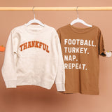 Football Turkey Nap Repeat Thanksgiving Short Sleeve T-Shirt - Mocha