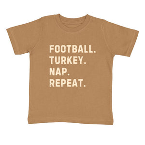 Football Turkey Nap Repeat Thanksgiving Short Sleeve T-Shirt - Mocha