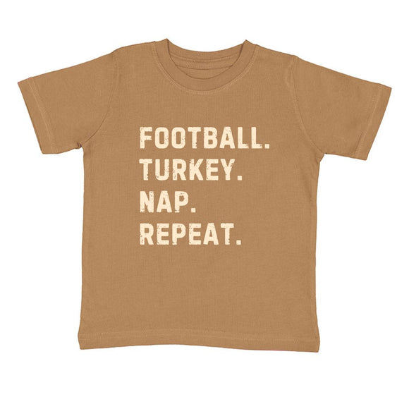 Football Turkey Nap Repeat Thanksgiving Short Sleeve T-Shirt - Mocha