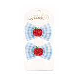Apple Gingham Tulle Bow Clip Set