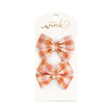Cinnamon Plaid Tulle Bow Clip Set