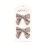 Mocha Floral Lace Bow Clip Set