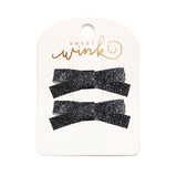 Black Glitter Bow Clip Set