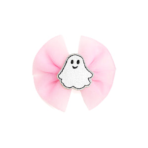 Coquette Tulle Ghost Bow Halloween Clip