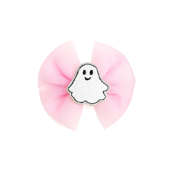 Coquette Tulle Ghost Bow Halloween Clip