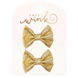 Gold Glitter Bow Clip Set
