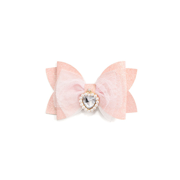 Heart Charm Glitter Bow Clip