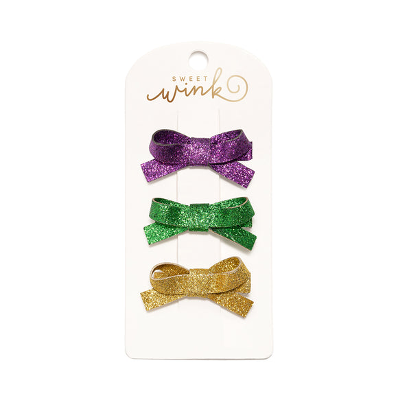 Mardi Gras Bow Clip Set