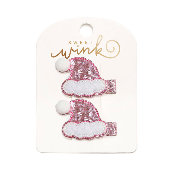 Pink Christmas Santa Hat Clip Set
