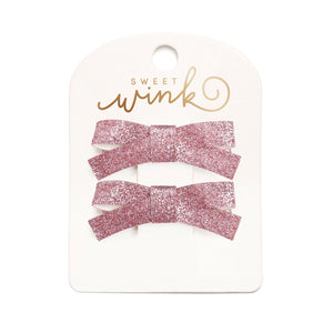 Pink Glitter Bow Clip Set