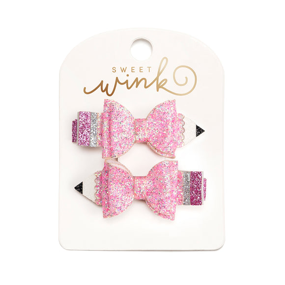 Pink Pencil Bow Clip Set