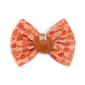 Pumpkin Daisy Orange Tulle Bow Clip