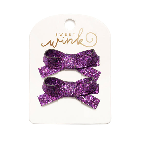 Purple Glitter Bow Clip Set
