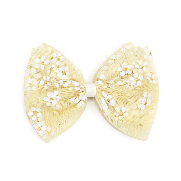 Sunshine Ditsy Daisy Easter Tulle Bow Clip