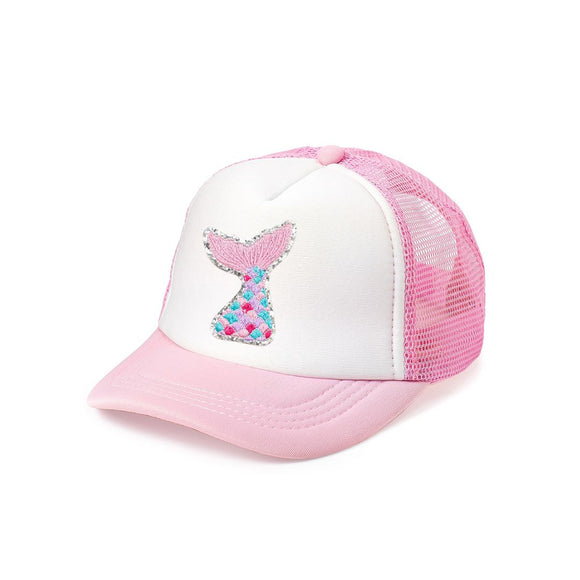 Mermaid Tail Patch Trucker Hat - Pink/White