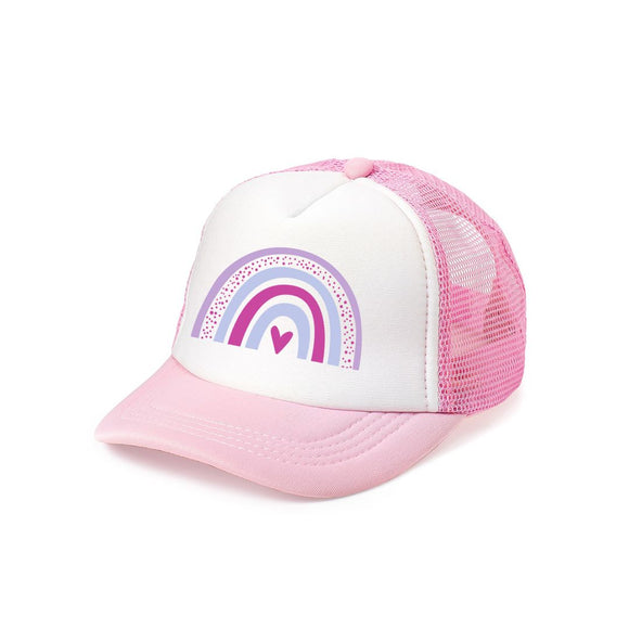 Rainbow Heart Trucker Hat - Pink/White