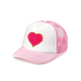 Bright Pink Heart Patch Trucker Hat - Pink/White
