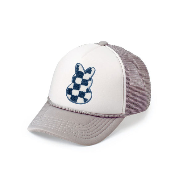 Checkered Bunny Patch Easter Trucker Hat - Gray/White