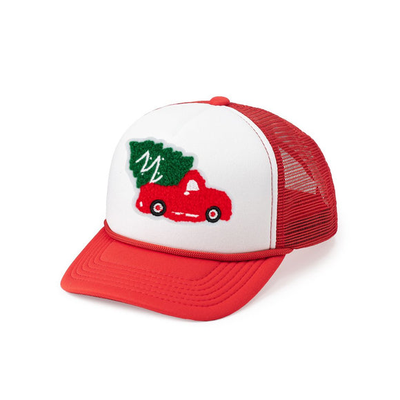 Christmas Truck Patch Trucker Hat - Red/White