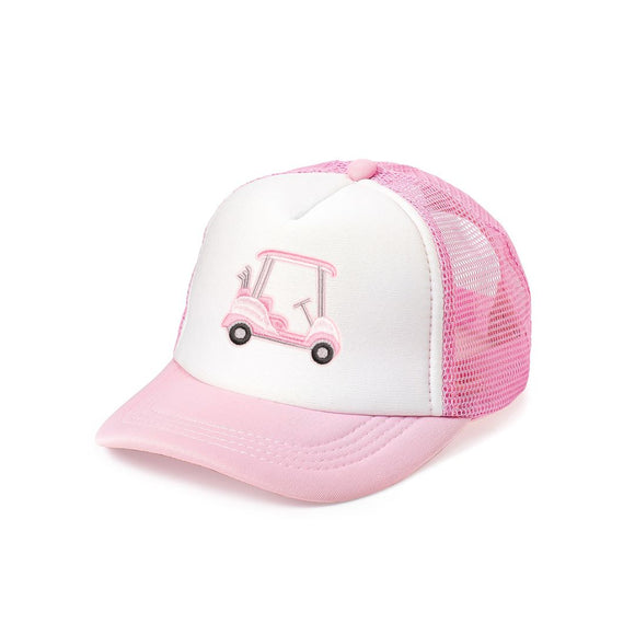 Golf Cart Patch Trucker Hat - Pink/White