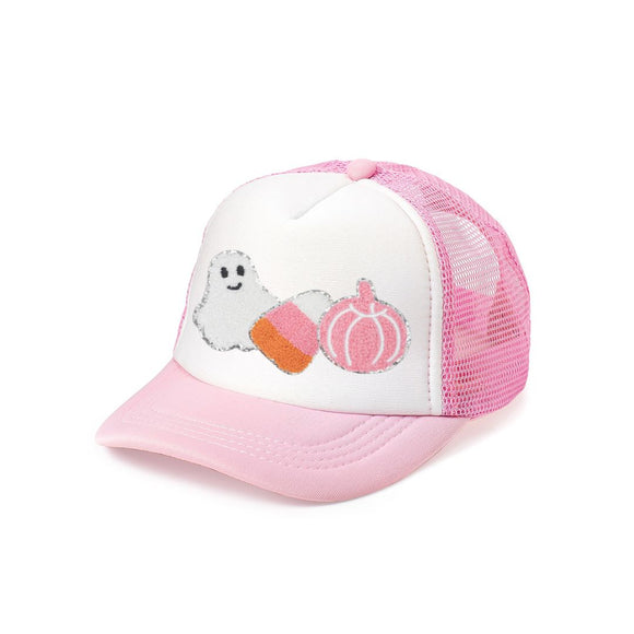 Halloween Treats Patch Trucker Hat - Pink/White