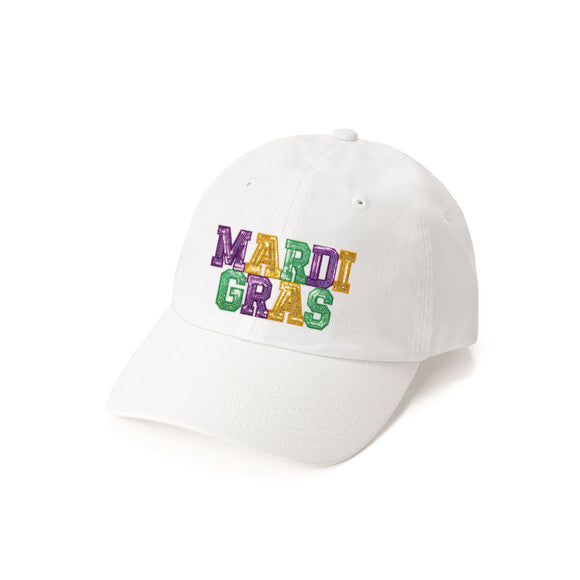 Mardi Gras Sequin Patch Baseball Hat - White