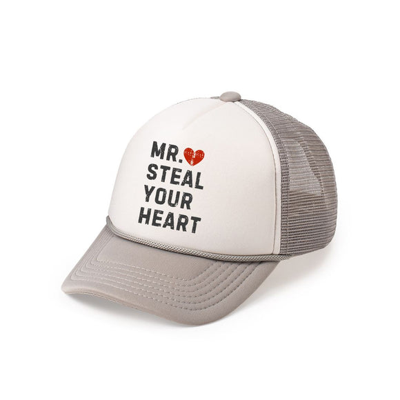 Mr. Steal Your Heart Valentine's Day Trucker Hat - Gray/White