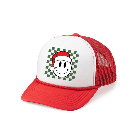 Santa Smiley Christmas Trucker Hat - Red/White