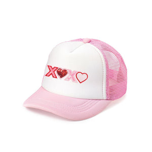 XOXO Sequin Patch Valentine's Day Trucker Hat - Pink/White