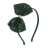Emerald Rhinestone Christmas Tulle Bow Headband
