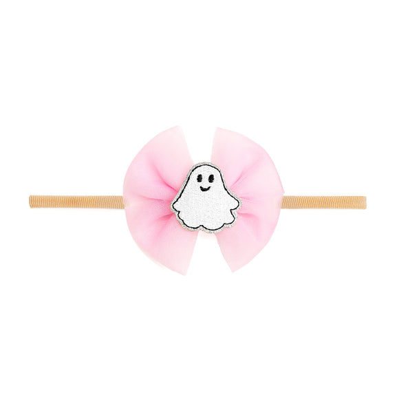 Coquette Tulle Ghost Bow Halloween Baby Headband