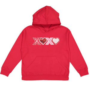 XOXO Sequin Patch Valentine's Day Youth Hoodie - Red