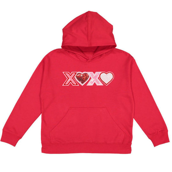 XOXO Sequin Patch Valentine's Day Youth Hoodie - Red