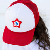 Patriotic Star Patch Trucker Hat - Red/White