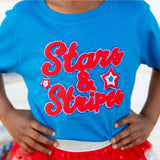 Stars and Stripes Patch Short Sleeve T-Shirt - Mid-Blue