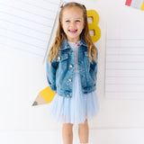 Blue Plaid Bow Patch Denim Jacket