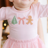 Gingerbread Embroidered Christmas Long Sleeve Tutu Bodysuit
