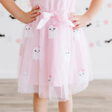 Boo Sequin Patch Halloween Short Sleeve Tutu Dress