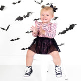 Bat Trellis Printed Halloween Long Sleeve Tutu Bodysuit