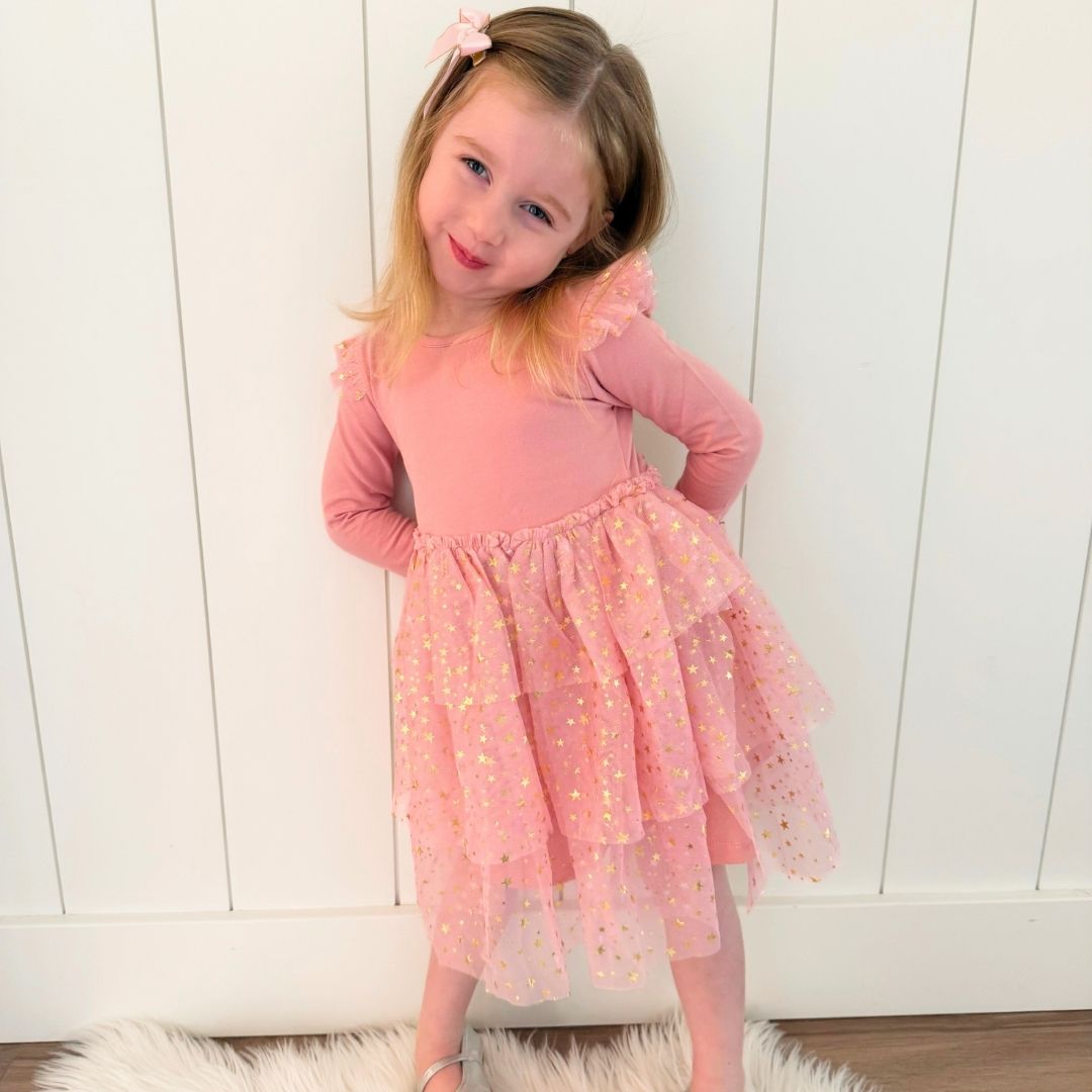 pink long sleeve tutu dress Baby And Toddler Girls Long Sleeve Cross Back Velour Tutu Dress - PINK