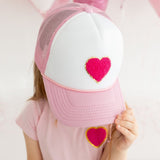 Bright Pink Heart Patch Trucker Hat - Pink/White