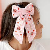 Candy Cane Christmas Gemstone Bow Clip