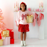 Candy Cane Sequin Bow Patch Christmas Sweater