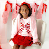 Candy Cane Sequin Bow Patch Christmas Sweater