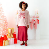 Candy Cane Sequin Bow Patch Christmas Women's Sweater