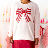 Candy Cane Sequin Bow Patch Christmas Women's Sweater