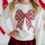 Christmas Plaid Bow Patch Sweatshirt