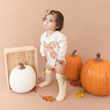 Cinnamon Plaid Bow Patch Long Sleeve Romper