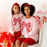 Candy Cane Sequin Bow Patch Christmas Sweater